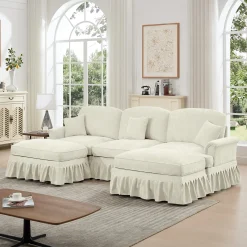 Walker Edison | 2 in 1 Classic Traditional Style Sectional Sofa with Removable Ruffles Pleats Skirts