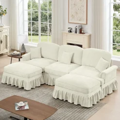 Walker Edison | 2 in 1 Classic Traditional Style Sectional Sofa with Removable Ruffles Pleats Skirts