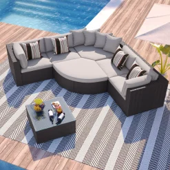 Walker Edison | 7 Piece Outdoor Wicker Modular Sofa Set