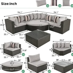 Walker Edison | 7 Piece Outdoor Wicker Modular Sofa Set