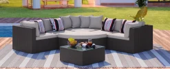 Walker Edison | 7 Piece Outdoor Wicker Modular Sofa Set