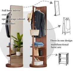 Walker Edison | 360° Rotating 66'x14' Multifunctional Full Length Mirror with Storage