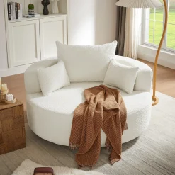 Walker Edison | 360° Swivel Accent Round Sofa Chair with Pillows