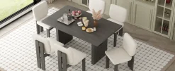 Walker Edison | 60' Wood 7-Piece Retro Dining Table Set for 6 with Upholstered Chairs