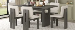 Walker Edison | 60' Wood 7-Piece Retro Dining Table Set for 6 with Upholstered Chairs