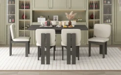 Walker Edison | 60' Wood 7-Piece Retro Dining Table Set for 6 with Upholstered Chairs
