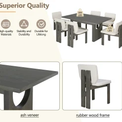 Walker Edison | 60' Wood 7-Piece Retro Dining Table Set for 6 with Upholstered Chairs