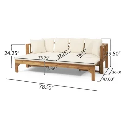 Walker Edison | Acacia Wood Outdoor Extendable Sofa into Daybed