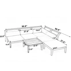 Walker Edison | Acacia Wood Outdoor Modular 6 Piece Sectional Sofa Set