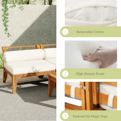 Walker Edison | Acacia Wood Outdoor Modular 6 Piece Sectional Sofa Set
