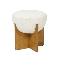 Walker Edison | Bali 18.5' Round Upholstered Ottoman with Natural Wood Base
