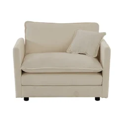 Walker Edison | Beige Chenille Cloud Accent Chair with Ottoman Set