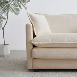 Walker Edison | Beige Chenille Cloud Accent Chair with Ottoman Set