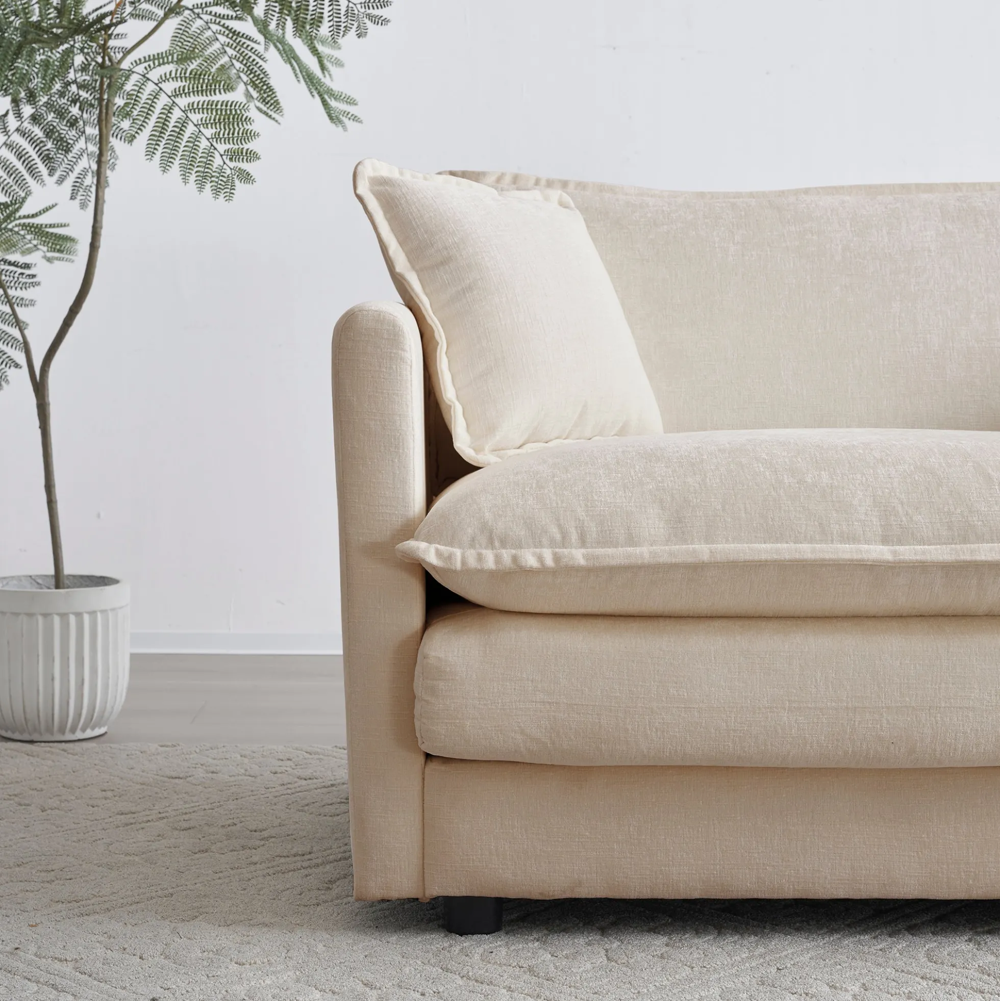 Walker Edison | Beige Chenille Cloud Accent Chair with Ottoman Set