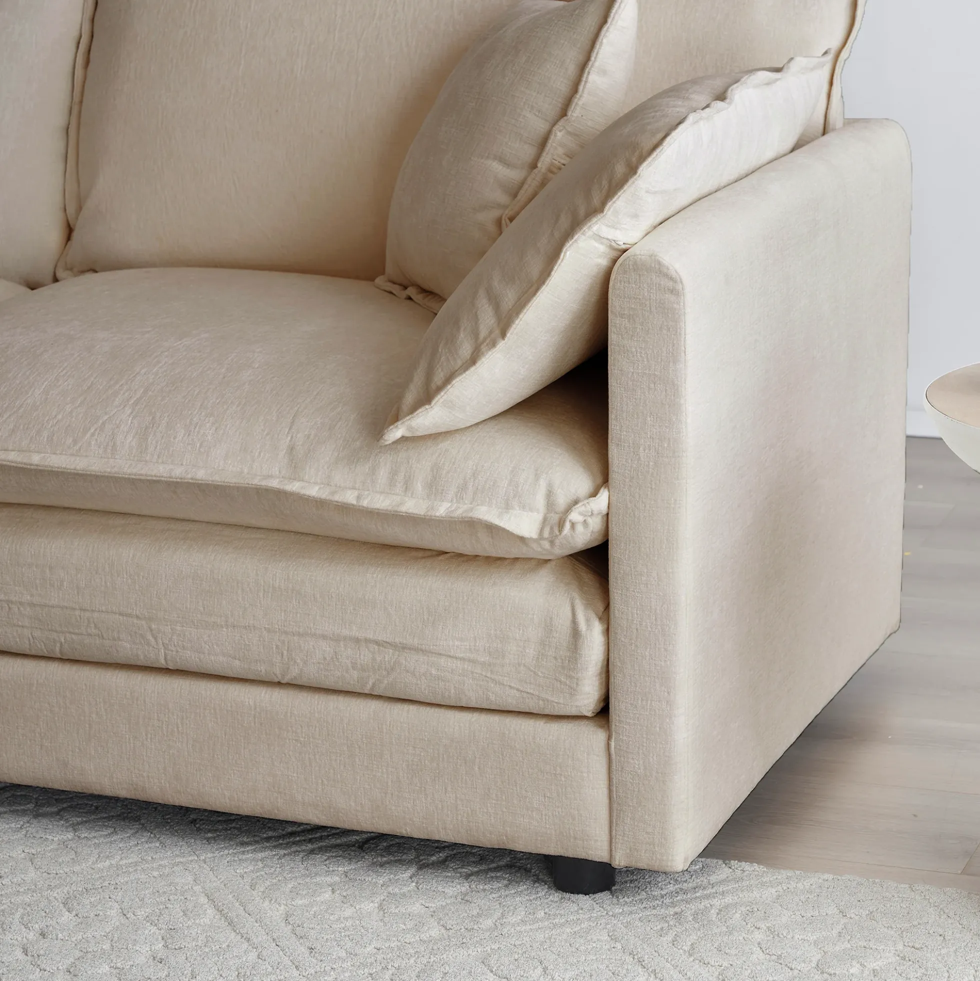 Walker Edison | Beige Chenille Cloud Accent Chair with Ottoman Set