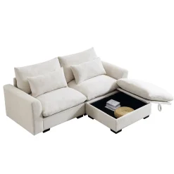 Walker Edison | Beige Corduroy Cloud Modular Loveseat with Storage Ottoman