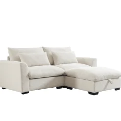 Walker Edison | Beige Corduroy Cloud Modular Loveseat with Storage Ottoman