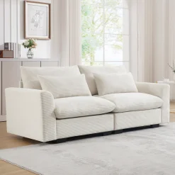 Walker Edison | Beige Corduroy Deep Seat Loveseat Couch