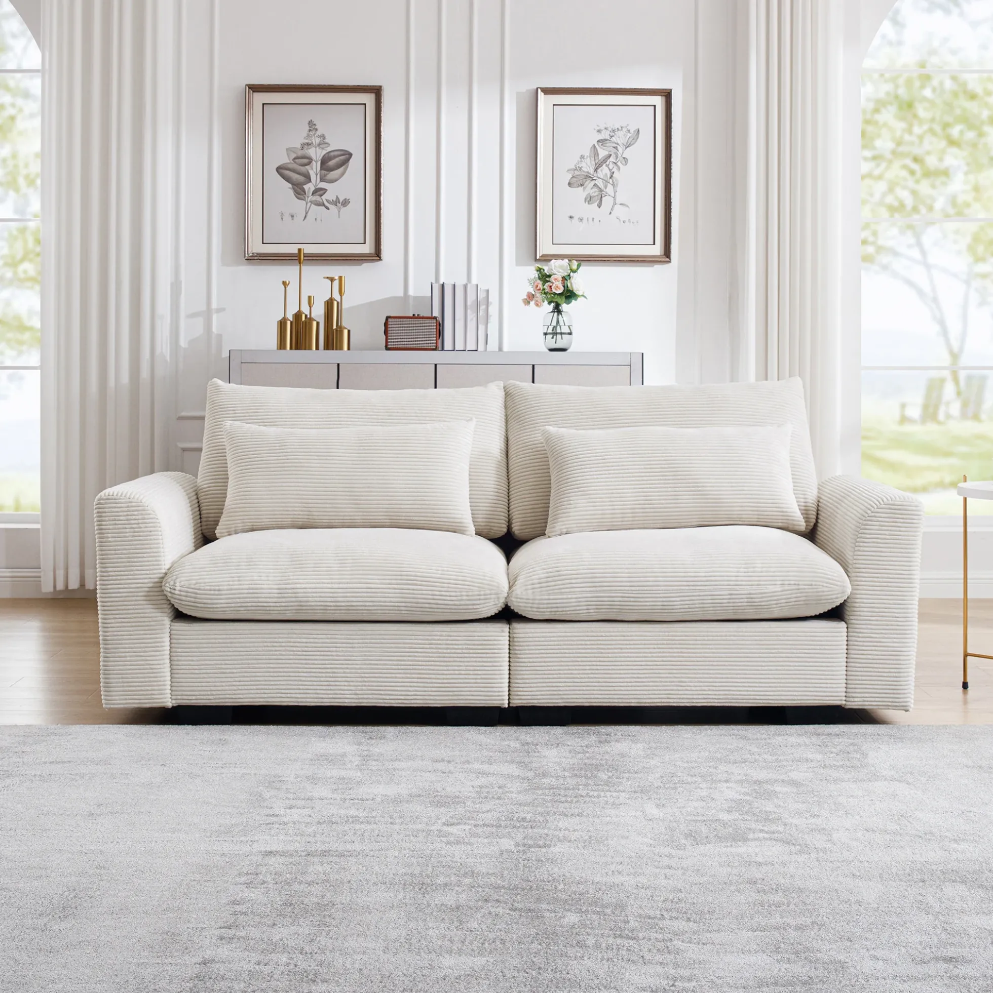 Walker Edison | Beige Corduroy Deep Seat Loveseat Couch