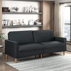 Walker Edison | Black Faux Leather Comfort Sleeper Sofa