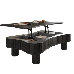 Walker Edison | Black Reeded Curve Design Lift Top Coffee Table and Desk