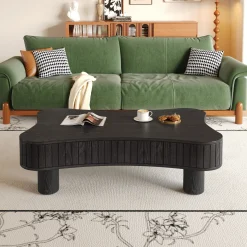 Walker Edison | Black Reeded Curve Design Lift Top Coffee Table and Desk