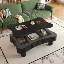Walker Edison | Black Reeded Curve Design Lift Top Coffee Table and Desk