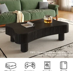 Walker Edison | Black Reeded Curve Design Lift Top Coffee Table and Desk