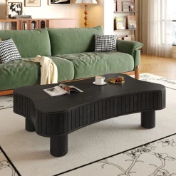 Walker Edison | Black Reeded Curve Design Lift Top Coffee Table and Desk
