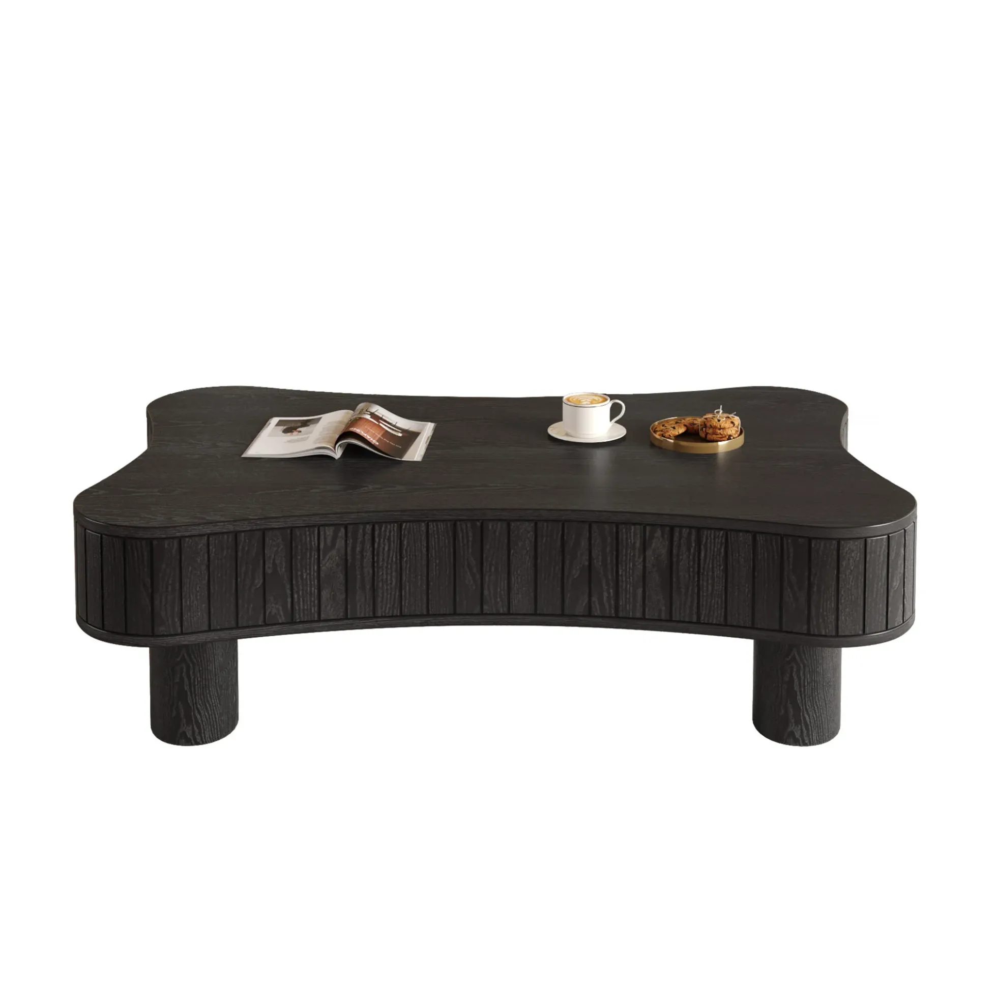 Walker Edison | Black Reeded Curve Design Lift Top Coffee Table and Desk
