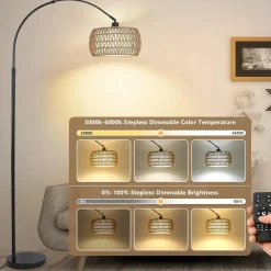 Walker Edison | Boho Arc Floor Lamps for Living Room with 3 Color Temperatures