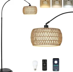 Walker Edison | Boho Arc Floor Lamps for Living Room with 3 Color Temperatures