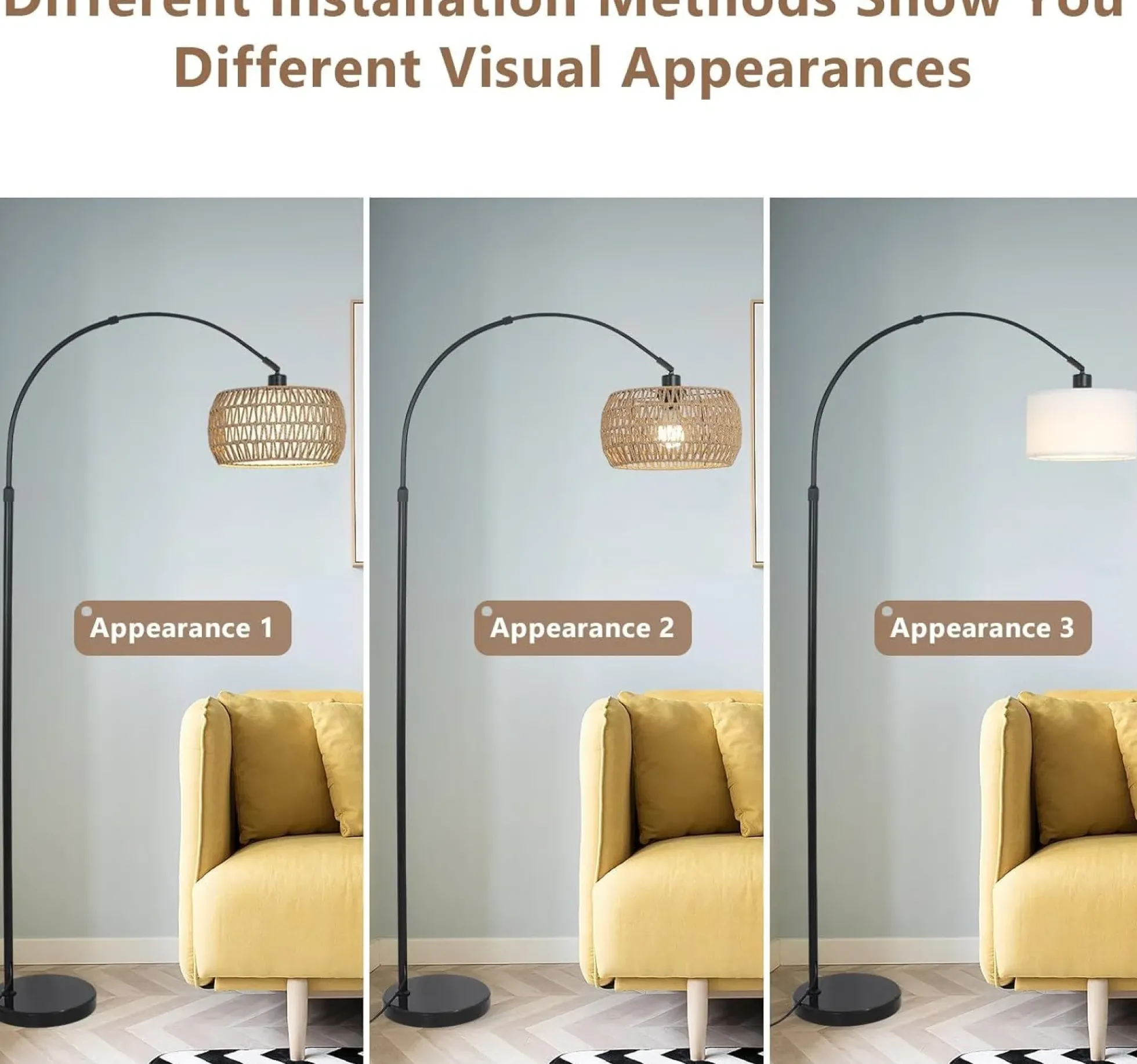 Walker Edison | Boho Arc Floor Lamps for Living Room with 3 Color Temperatures