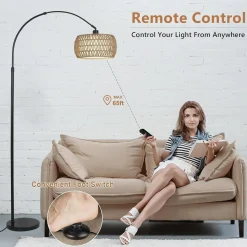 Walker Edison | Boho Arc Floor Lamps for Living Room with 3 Color Temperatures