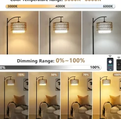 Walker Edison | Boho Arc Floor Lamp for Living Room with 3 Color Temperatures