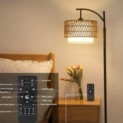 Walker Edison | Boho Arc Floor Lamp for Living Room with 3 Color Temperatures