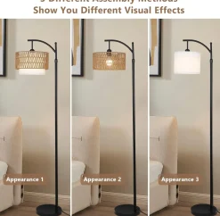 Walker Edison | Boho Arc Floor Lamp for Living Room with 3 Color Temperatures