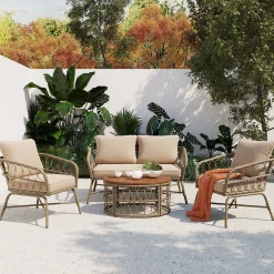 Walker Edison | Boho 4-Piece Outdoor Patio Sofa Set