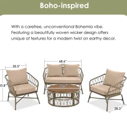 Walker Edison | Boho 4-Piece Outdoor Patio Sofa Set