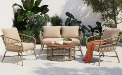 Walker Edison | Boho 4-Piece Outdoor Patio Sofa Set