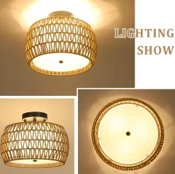 Walker Edison | Boho Rattan Flush Mount Ceiling Light