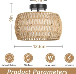 Walker Edison | Boho Rattan Flush Mount Ceiling Light