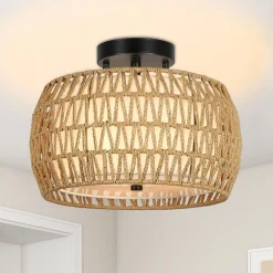 Walker Edison | Boho Rattan Flush Mount Ceiling Light