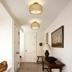 Walker Edison | Boho Rattan Flush Mount Ceiling Light