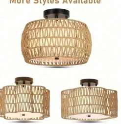 Walker Edison | Boho Rattan Flush Mount Ceiling Light