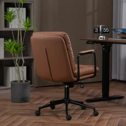 Walker Edison | Brown Ergonomic Faux Leather Desk Rolling Swivel Chair