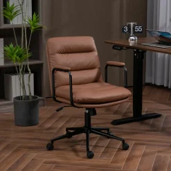 Walker Edison | Brown Ergonomic Faux Leather Desk Rolling Swivel Chair