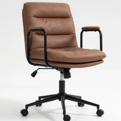 Walker Edison | Brown Ergonomic Faux Leather Desk Rolling Swivel Chair