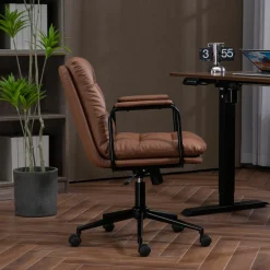 Walker Edison | Brown Ergonomic Faux Leather Desk Rolling Swivel Chair
