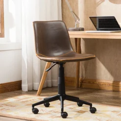 Walker Edison | Cesena Faux Leather 360 Swivel Air Lift Office Chair, Antique Brown